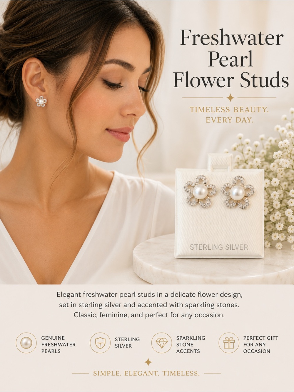 Freshwater Pearl Flower Sterling Silver Stud Earrings From Hawaii